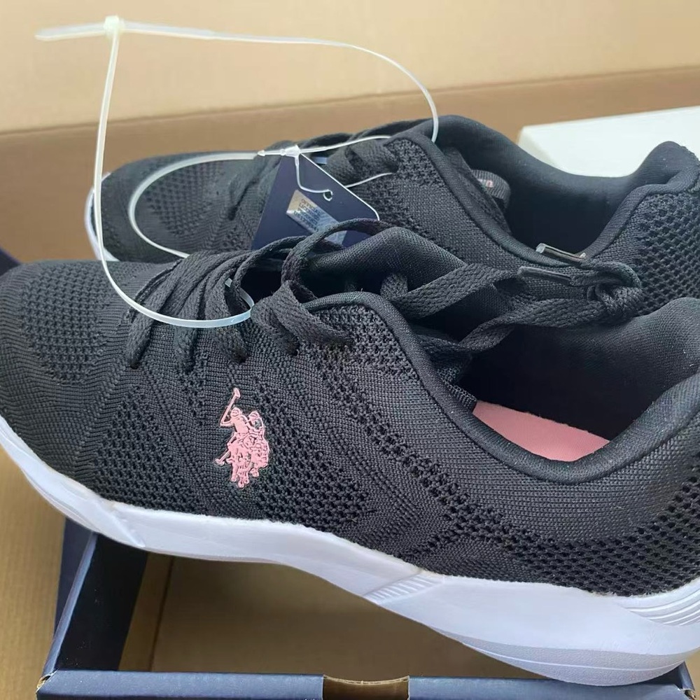 Black Sneakers with Pink Logo